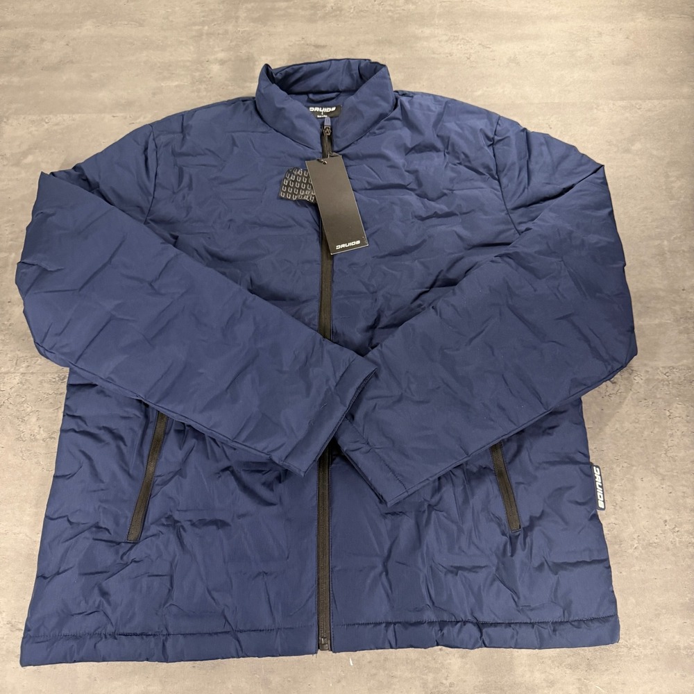 Druids‎ Stealth Puffer Jacket Large Navy Blue Full Zip Neck Golf Outerwear $80